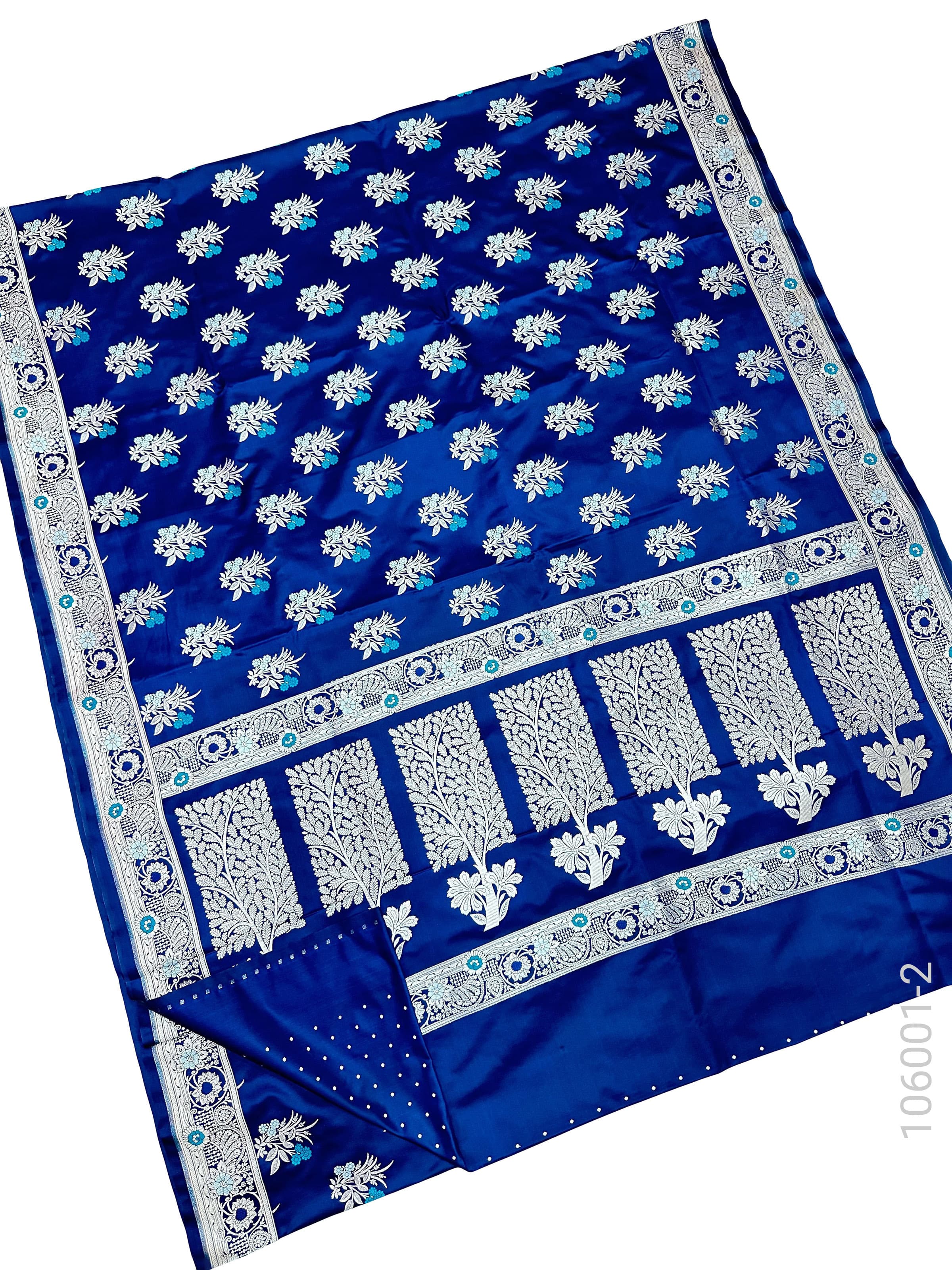Blue mashru silk resham and zari jaal saree