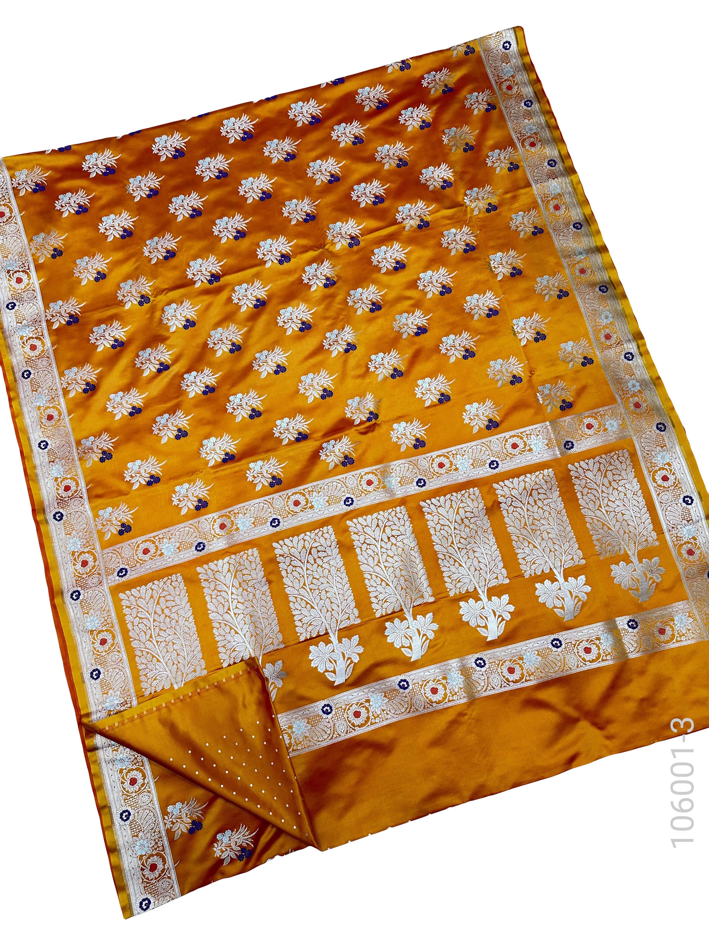 Gold mashru silk resham and zari jaal saree