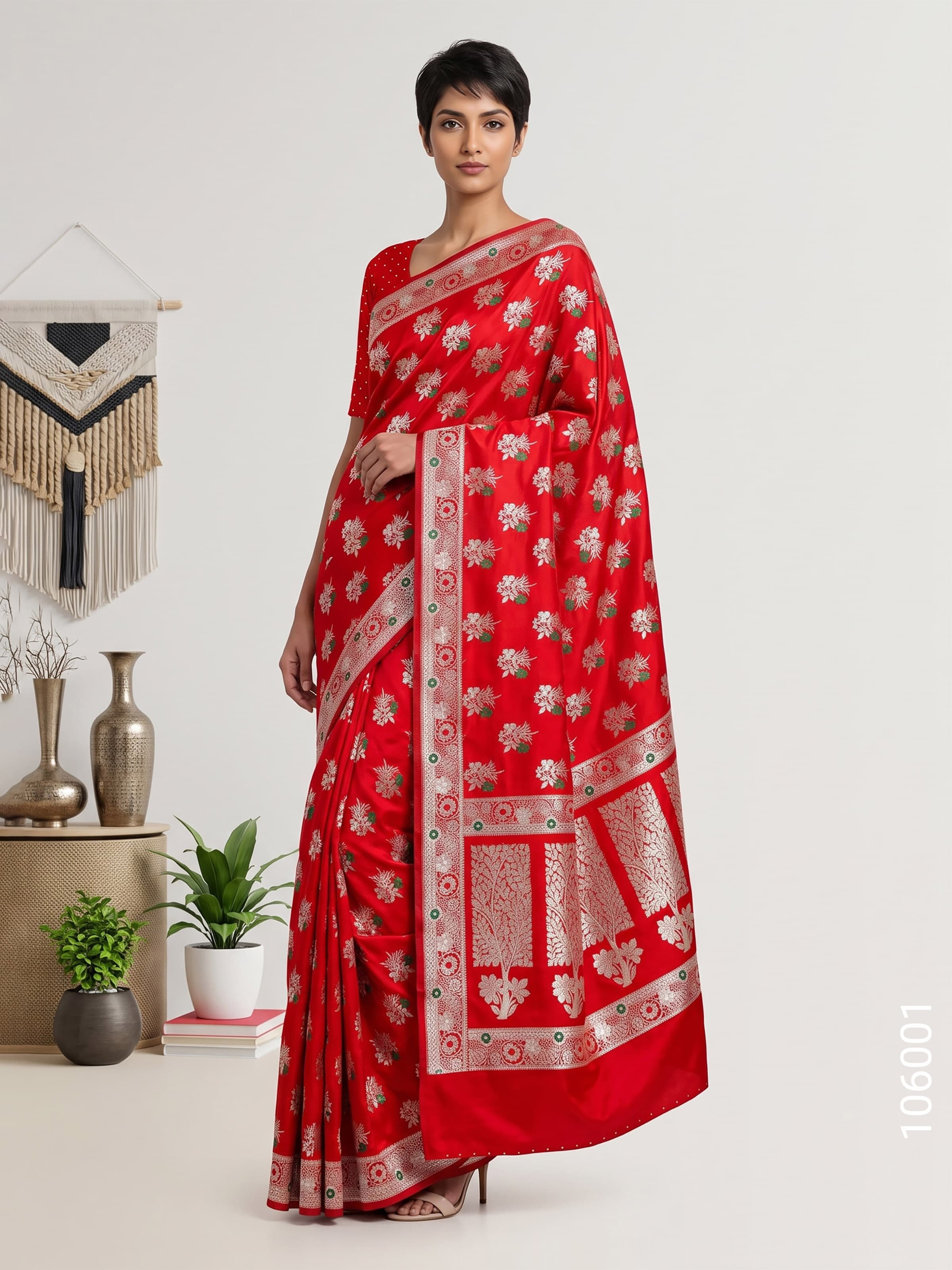 Red mashru silk resham and zari jaal saree
