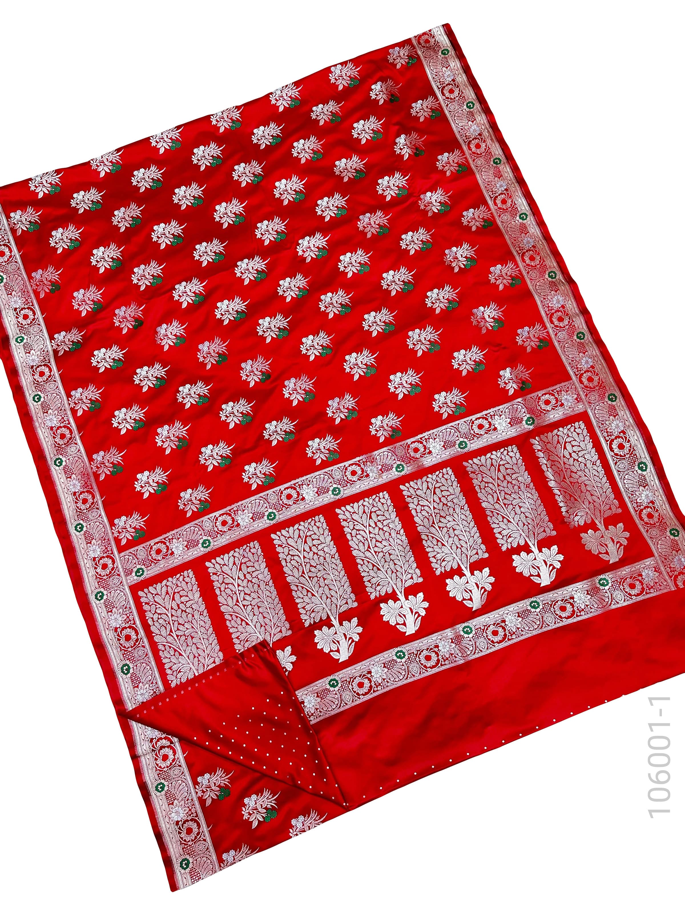 Red mashru silk resham and zari jaal saree