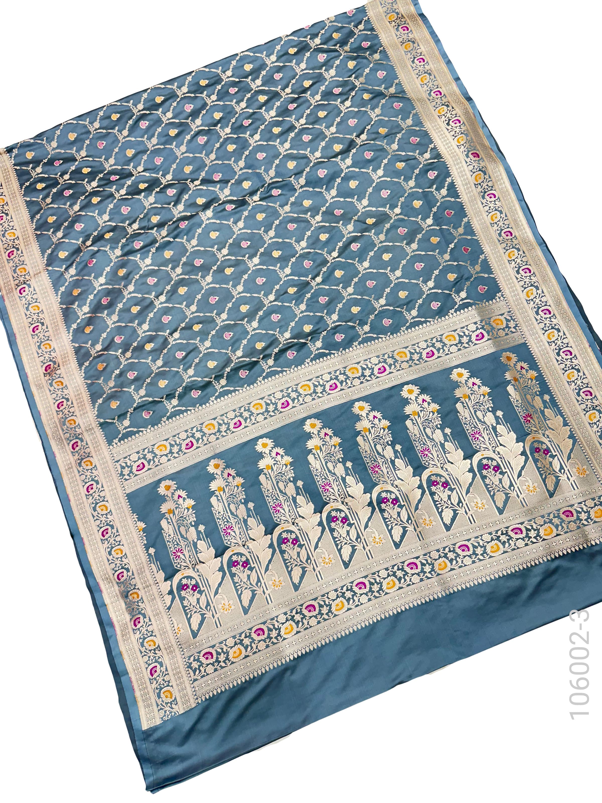 Grey mashru silk resham and zari jaal saree