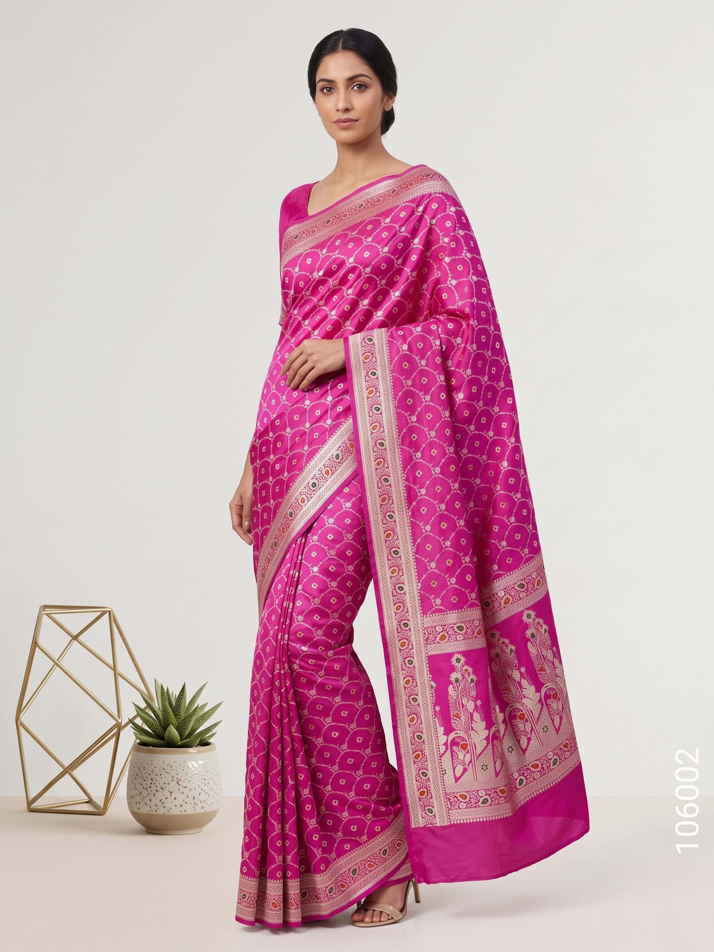 Magenta mashru silk resham and zari jaal saree