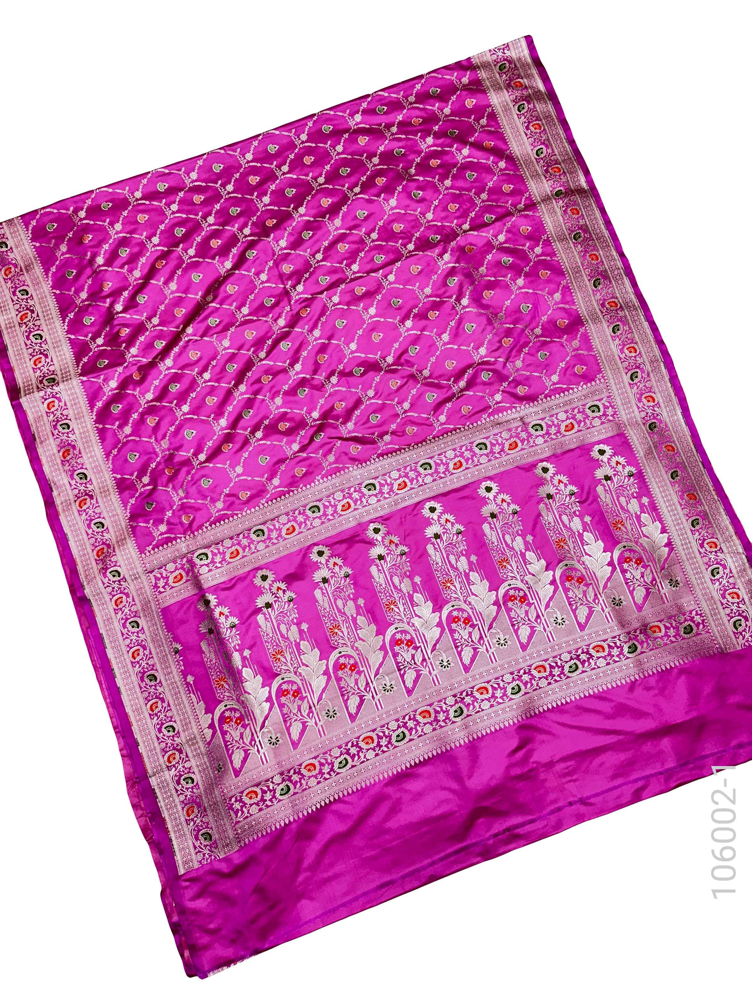 Magenta mashru silk resham and zari jaal saree