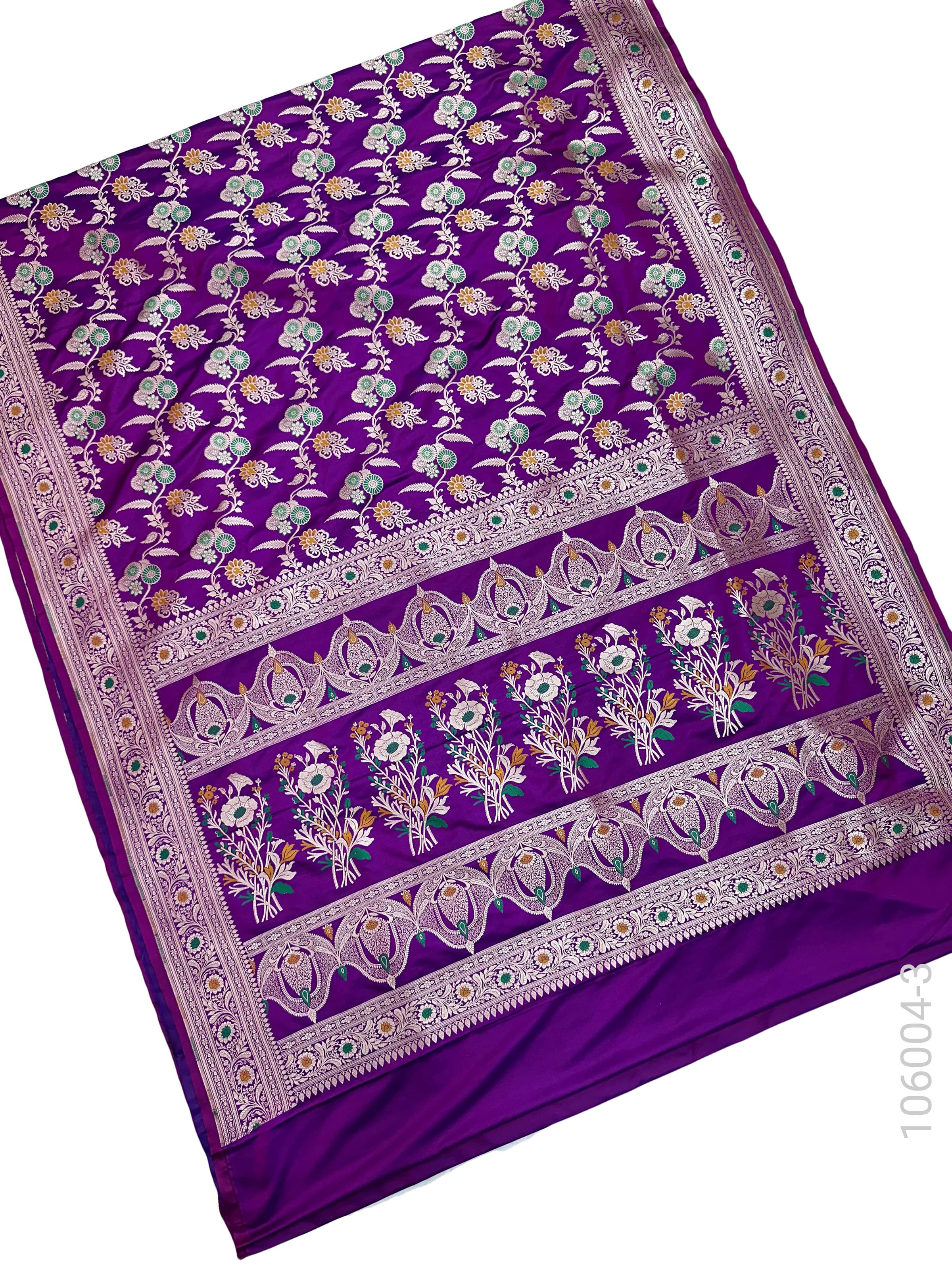 Violet mashru silk resham and zari alfi jaal saree