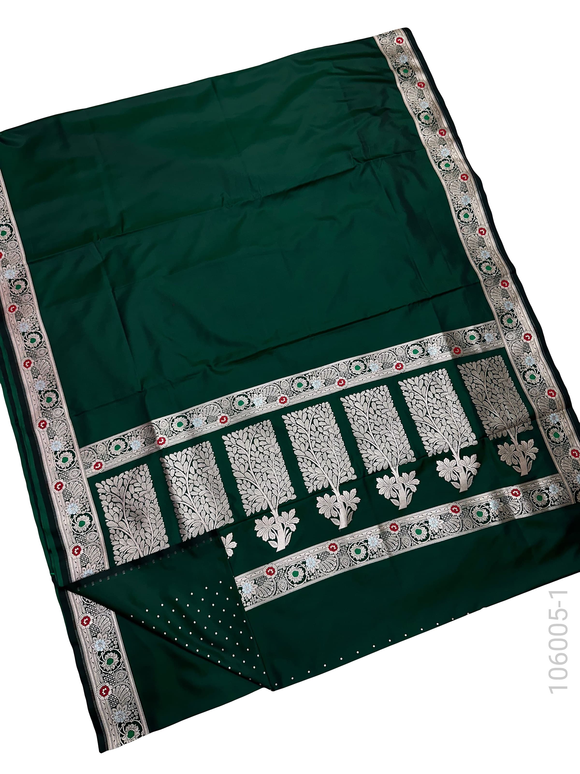 Emerald Green mashru silk resham and zari designer border saree