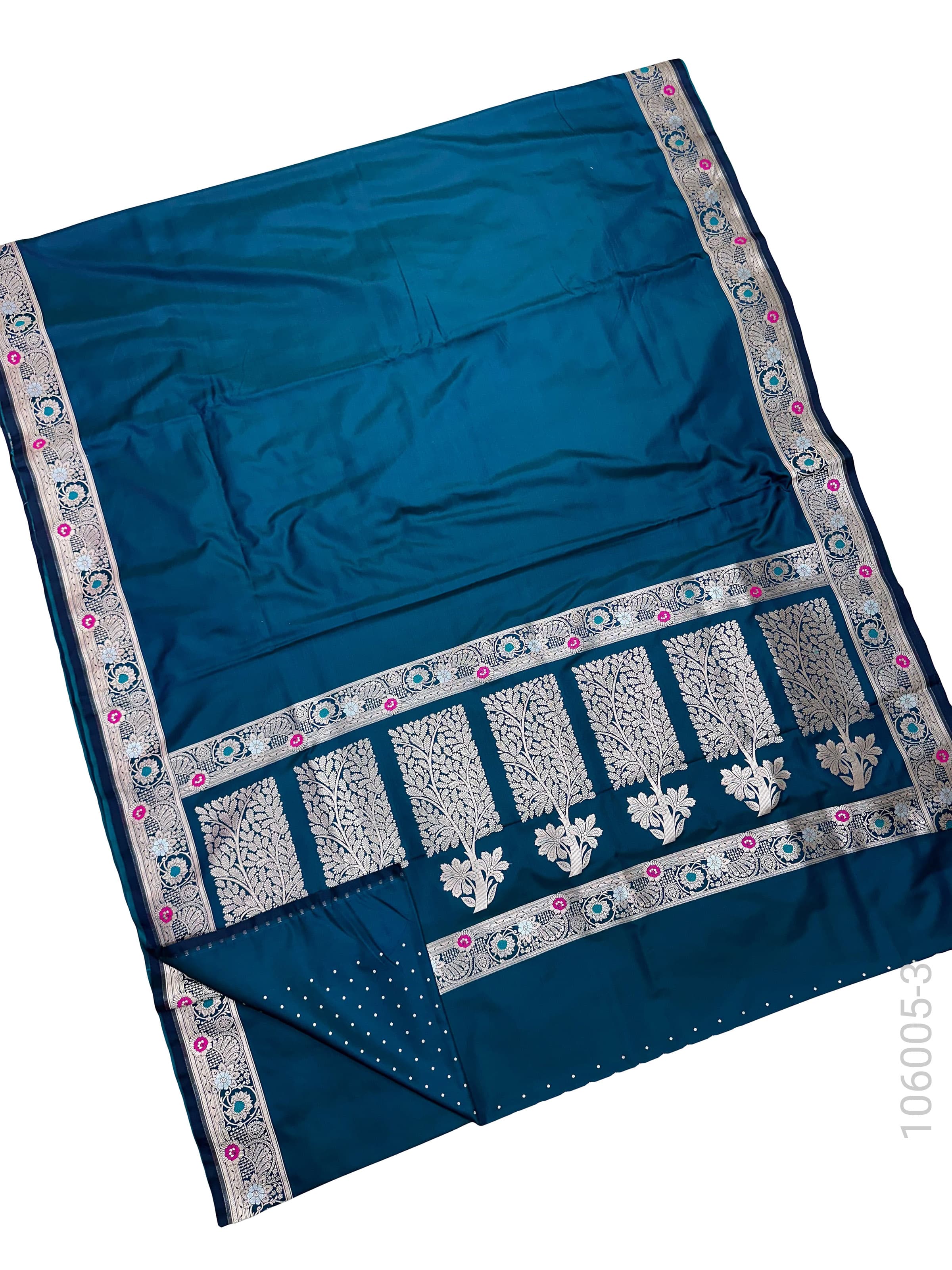 Teal mashru silk resham and zari designer border saree