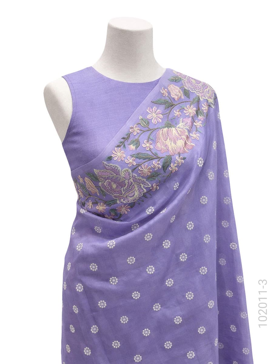 Lavender kora organza embroidery designer saree