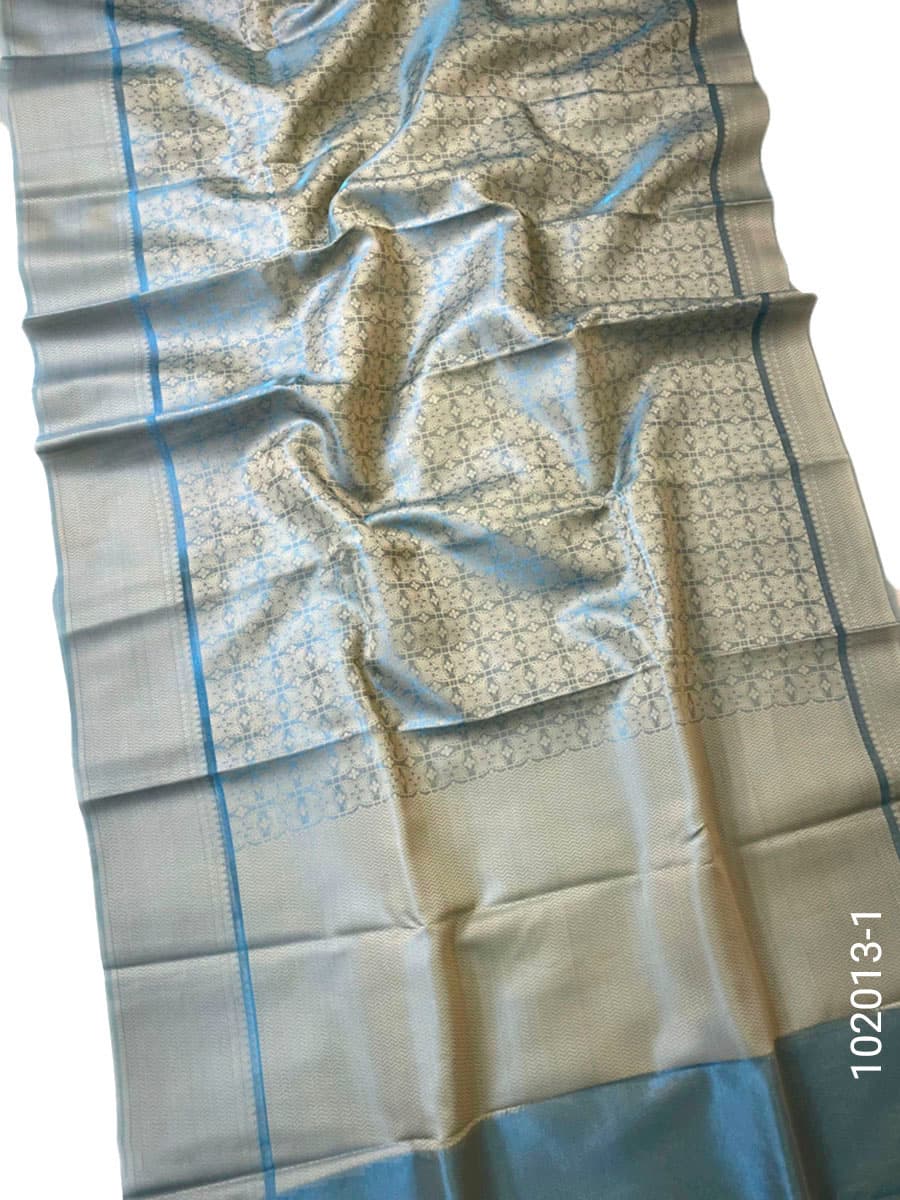 Silver Blue art silk zari jamdani saree