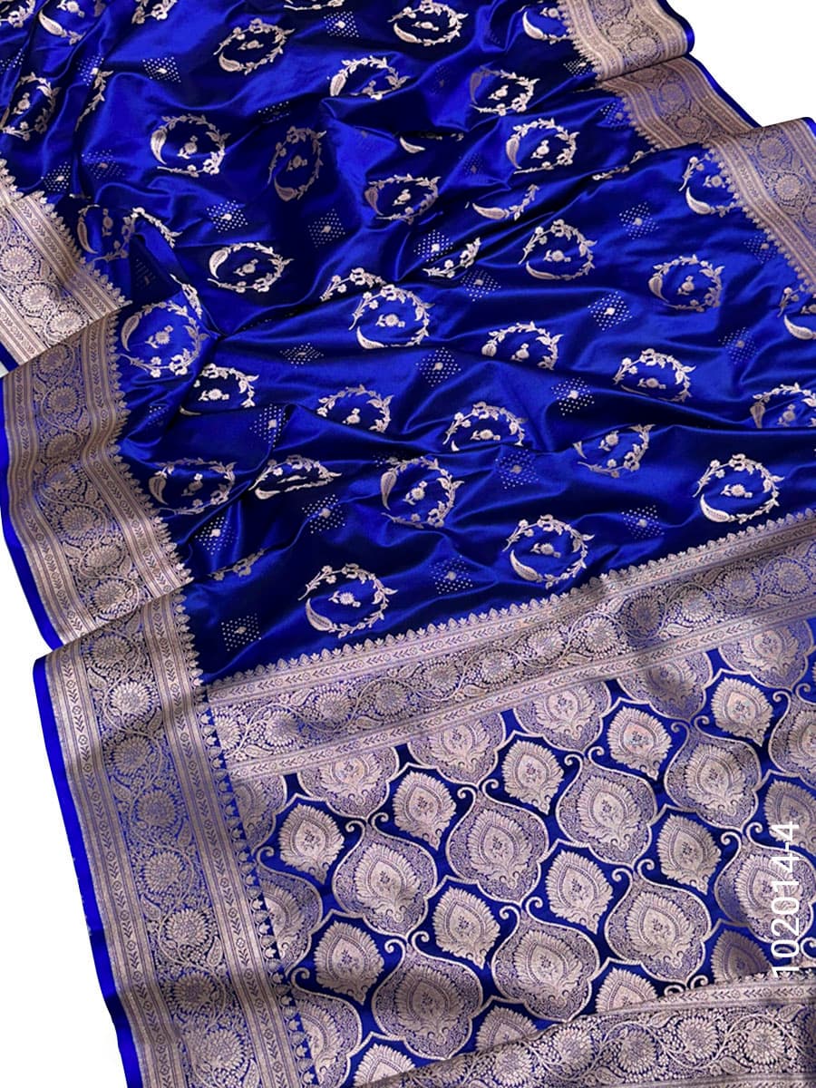 Blue mashru silk zari designer saree