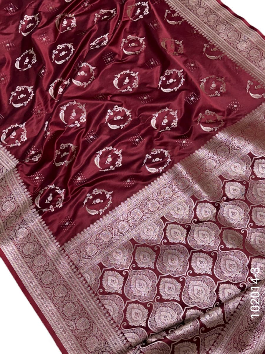 Maroon mashru silk zari designer saree