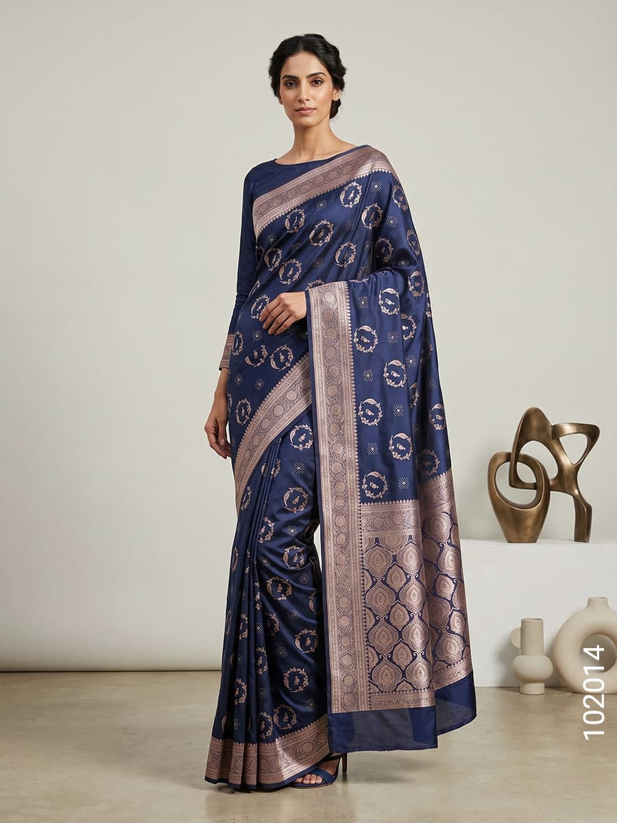 Navy mashru silk zari designer saree