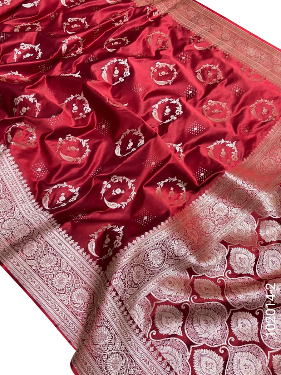 Red mashru silk zari designer saree