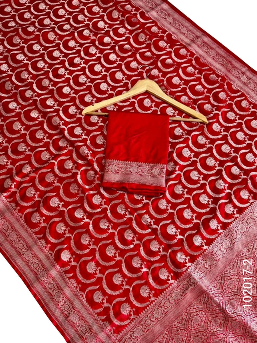 Red mashru silk zari jaal saree