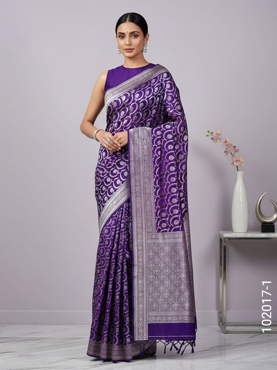Violet mashru silk zari jaal saree