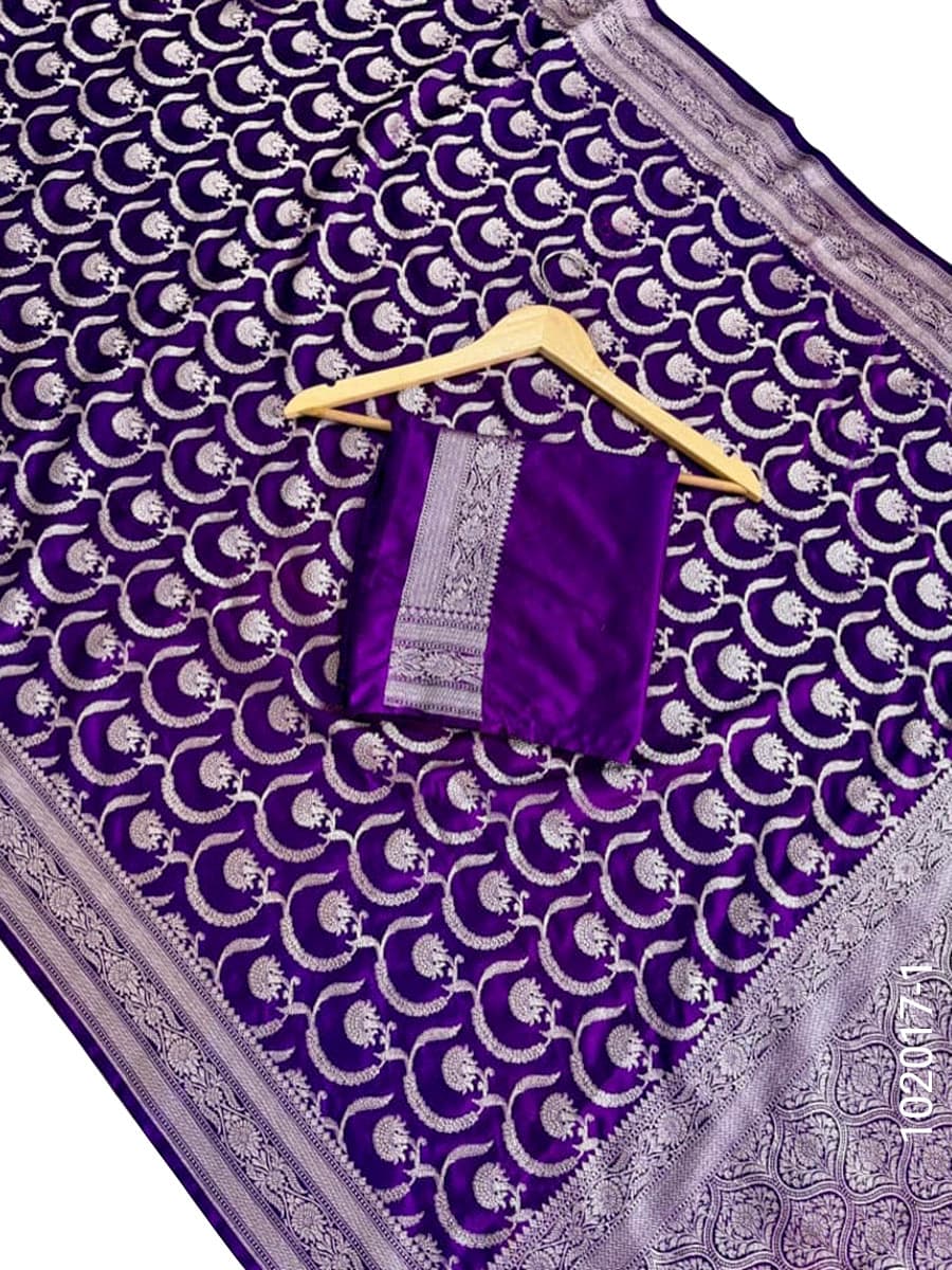Violet mashru silk zari jaal saree