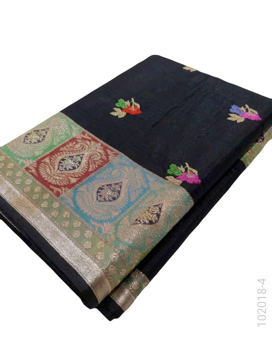 Black mashru silk resham and zari designer saree
