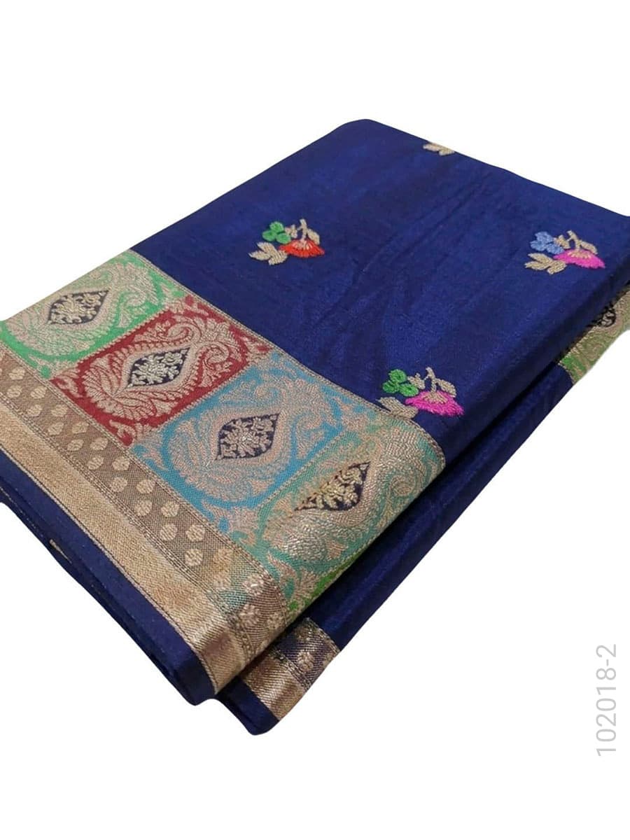 Blue mashru silk resham and zari designer saree