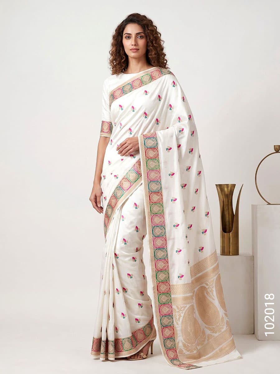 Red mashru silk resham and zari designer saree