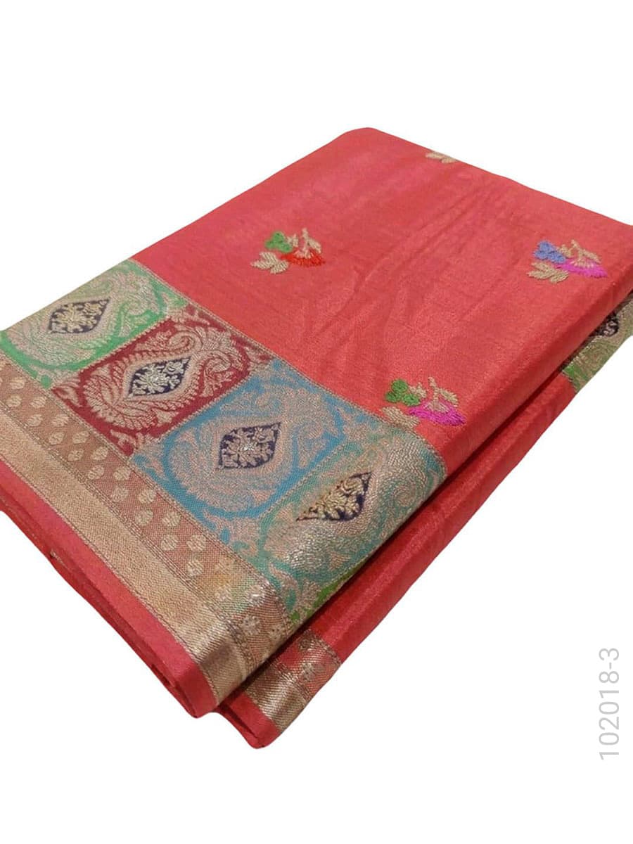 Peach mashru silk resham and zari designer saree