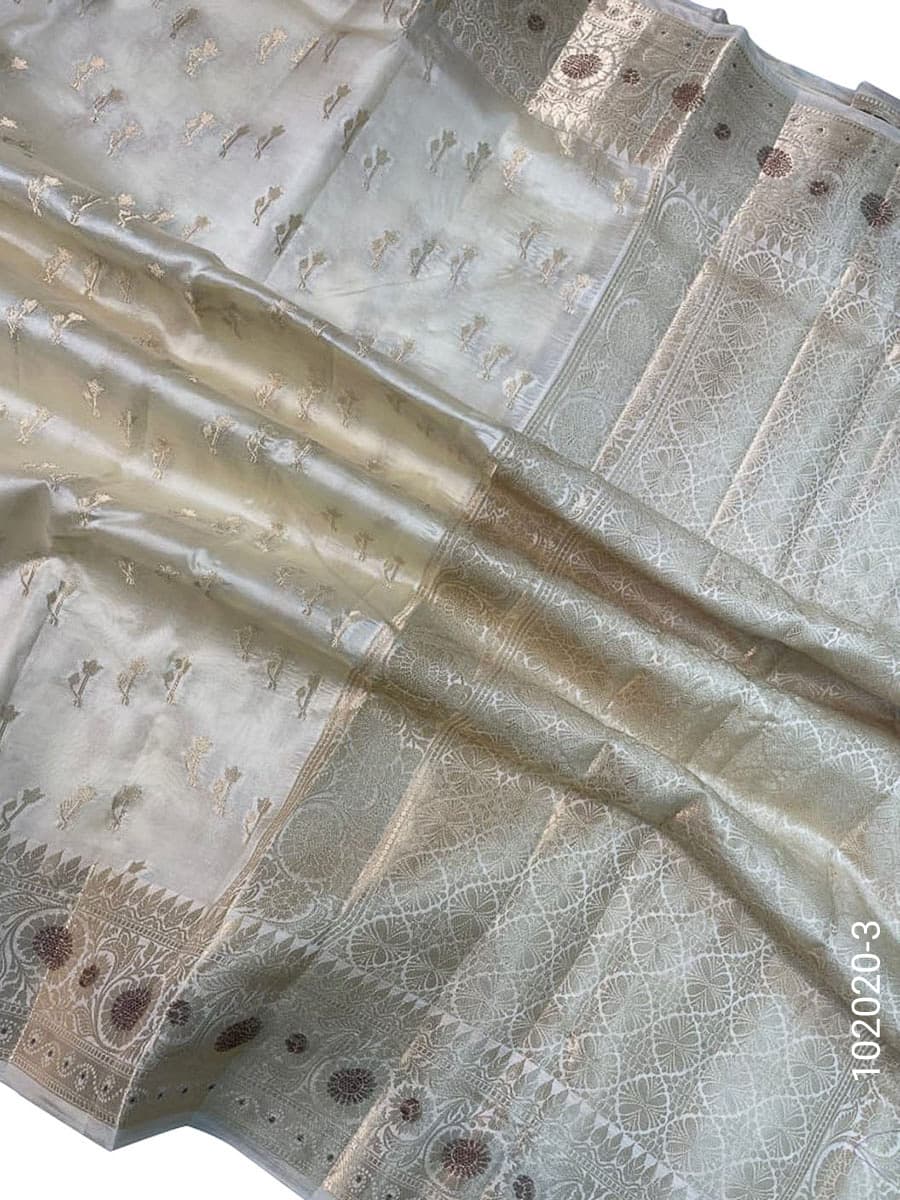 Beige viscose resham and zari designer saree