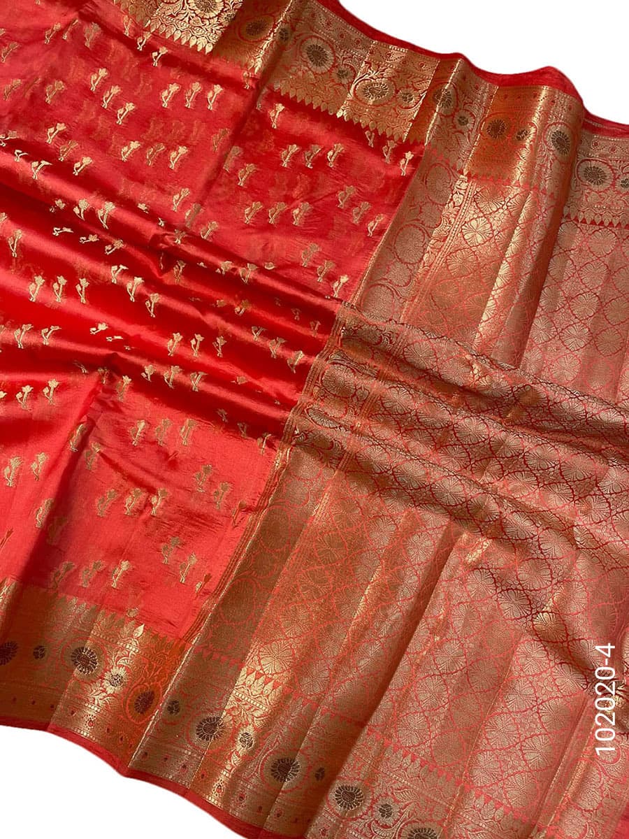 Red viscose resham and zari designer saree