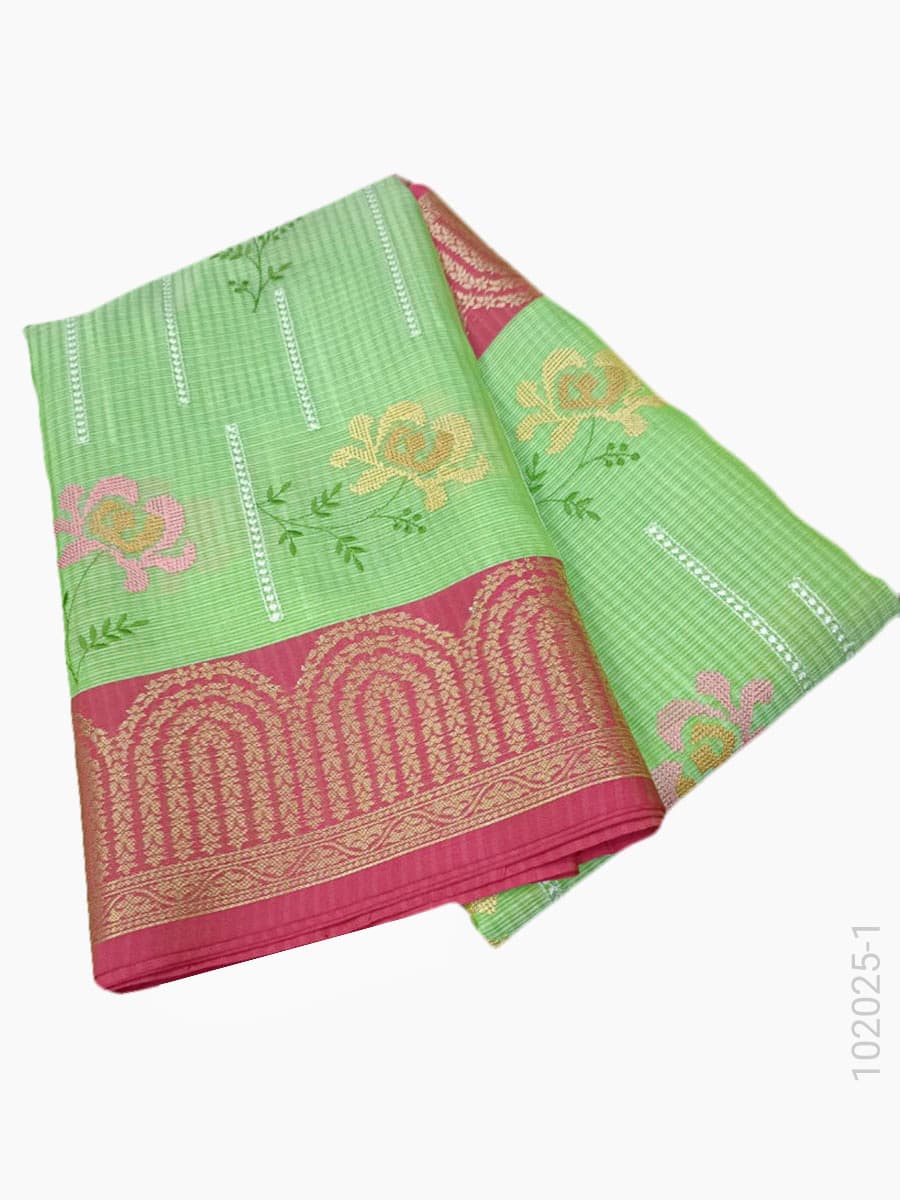 Green cotton embroidery kota checks saree