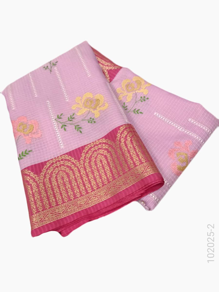 Green cotton embroidery kota checks saree