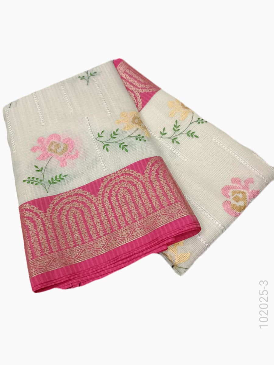 Green cotton embroidery kota checks saree