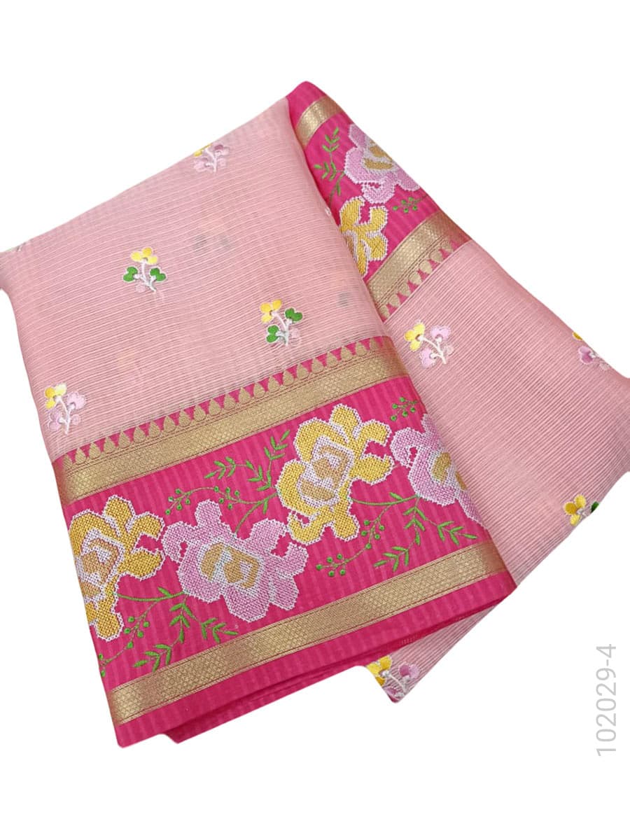 Turquoise cotton embroidery kota checks saree