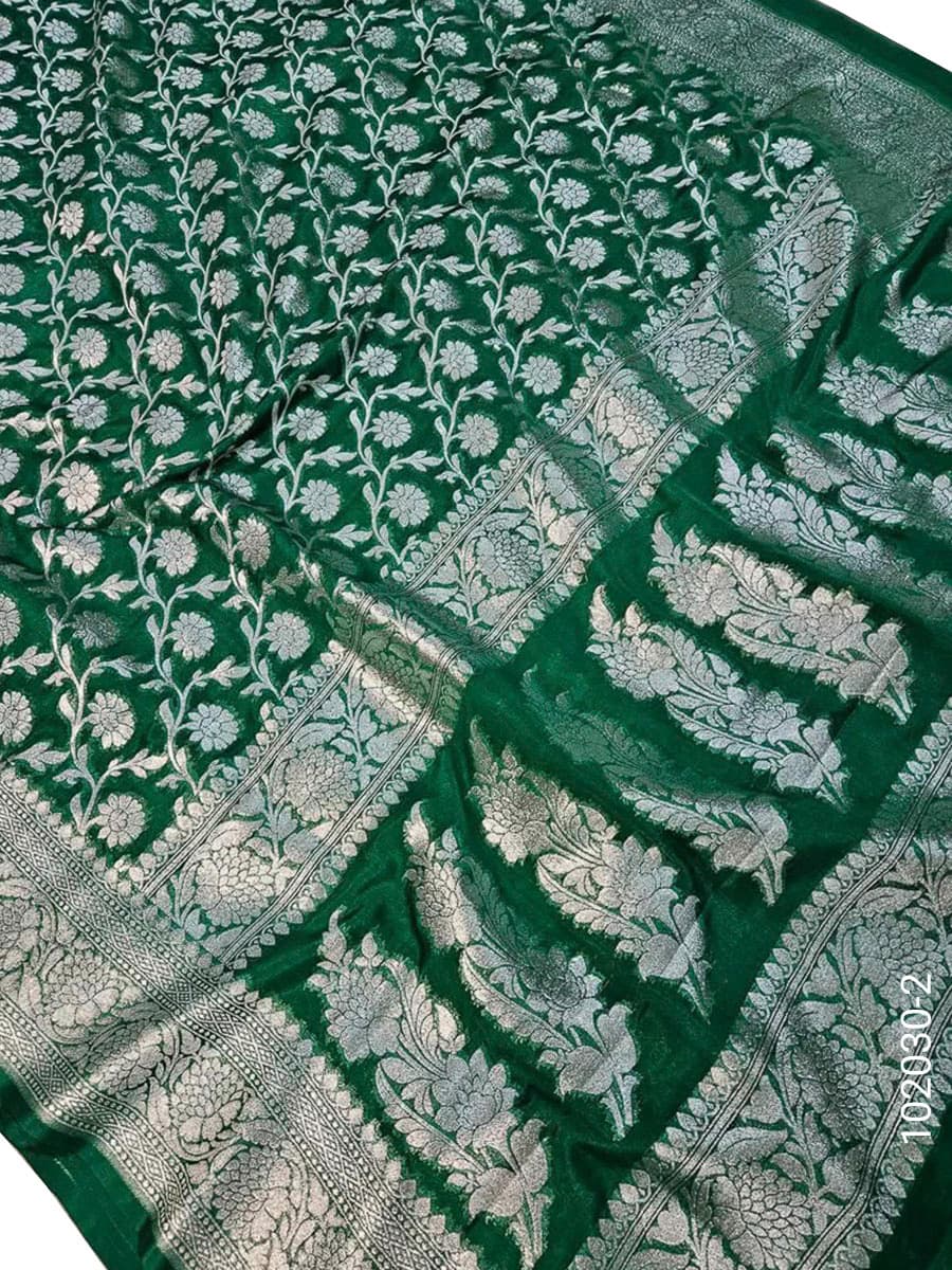 Emerald Green katan silk zari jaal saree