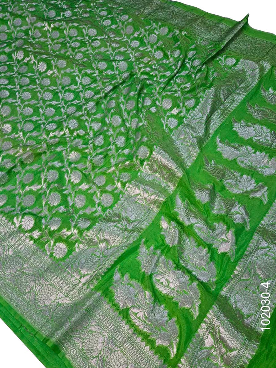 Green katan silk zari jaal saree