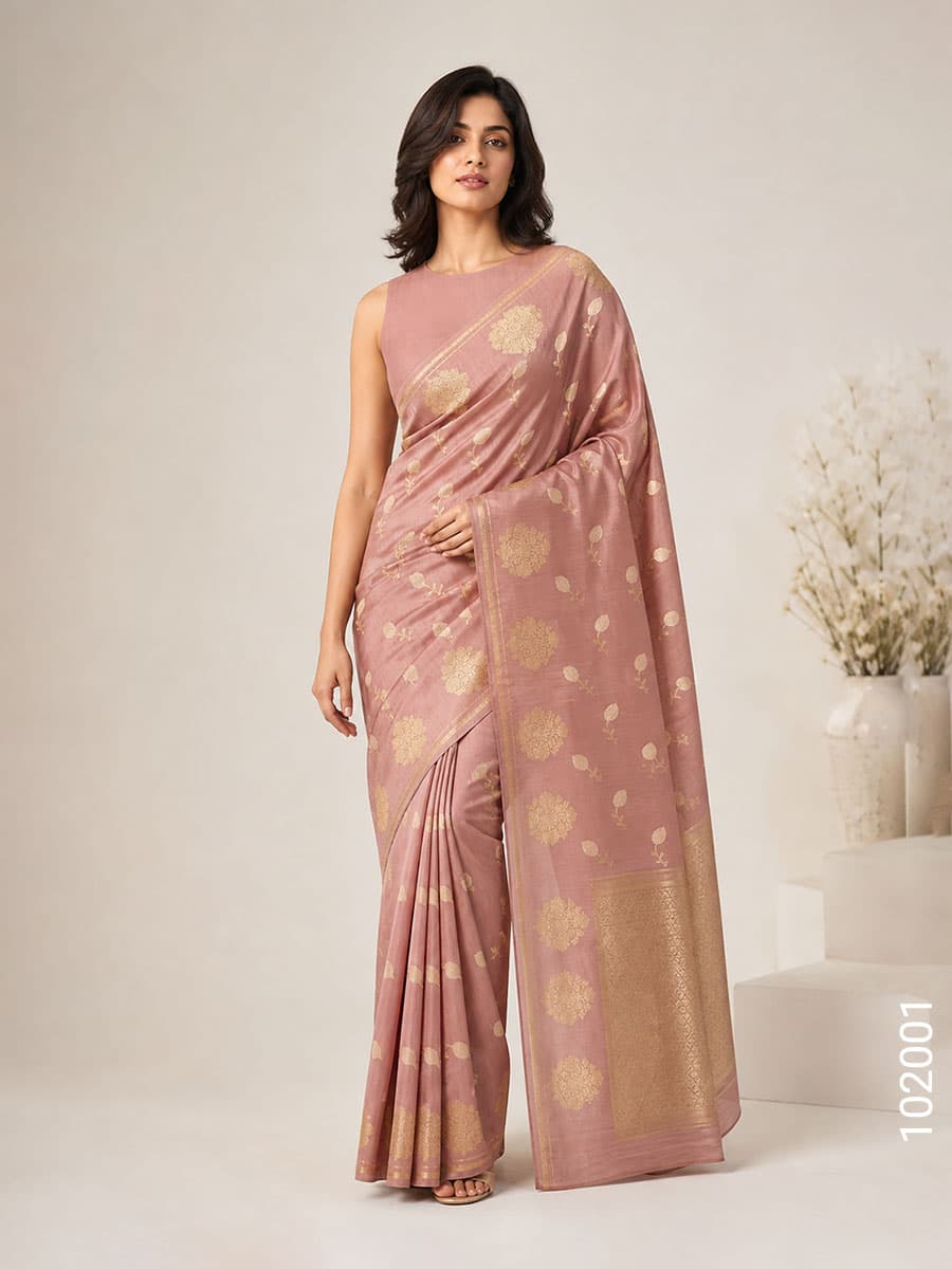 Copper soft silk zari designer saree