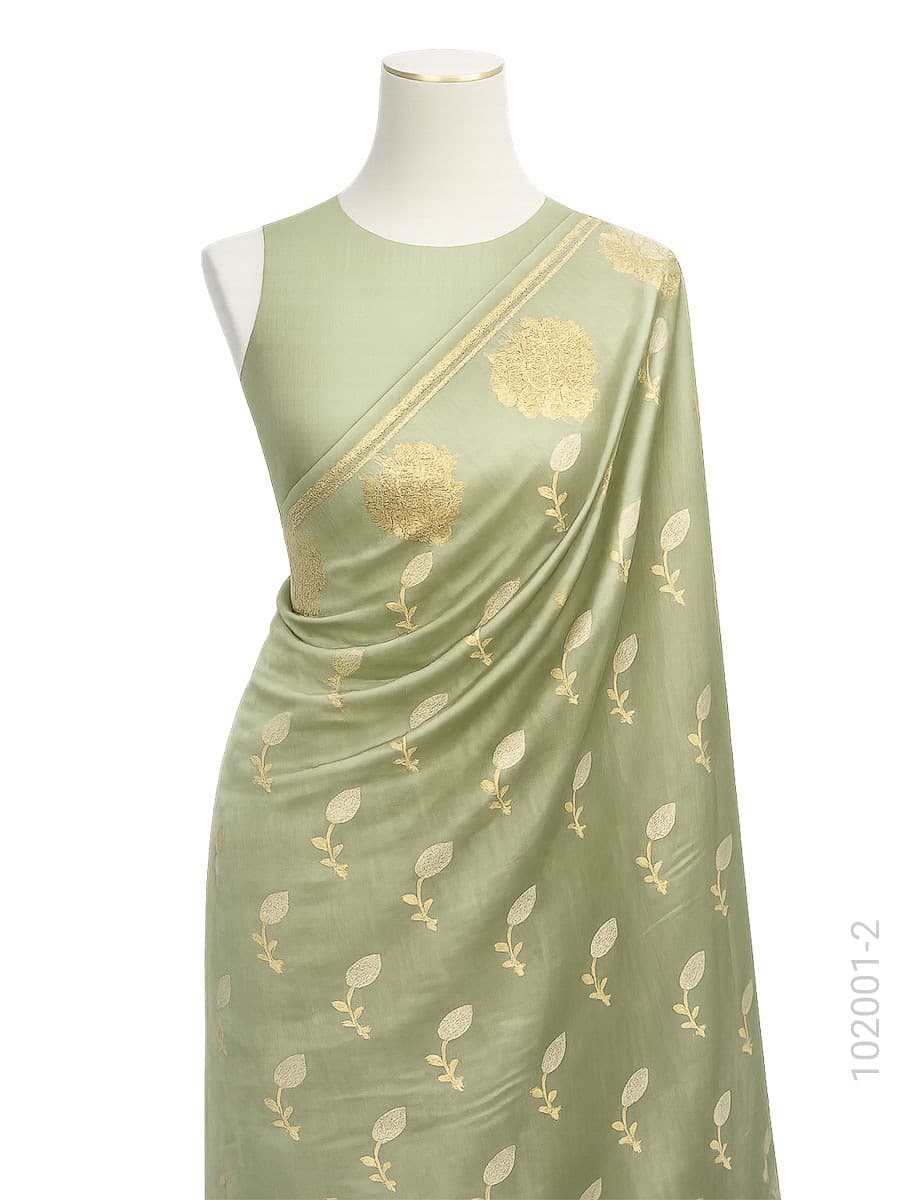 Olive soft silk zari designer saree
