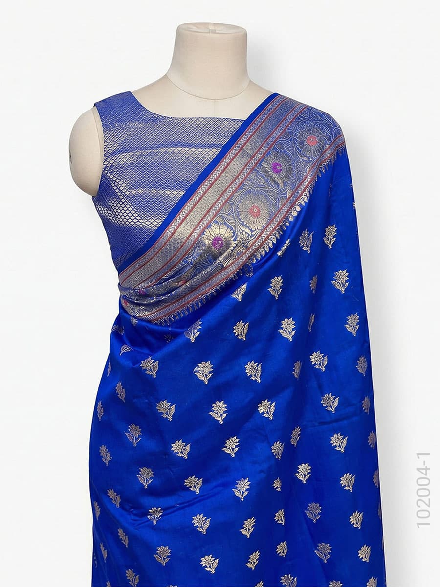 Blue soft silk resham and zari buti saree