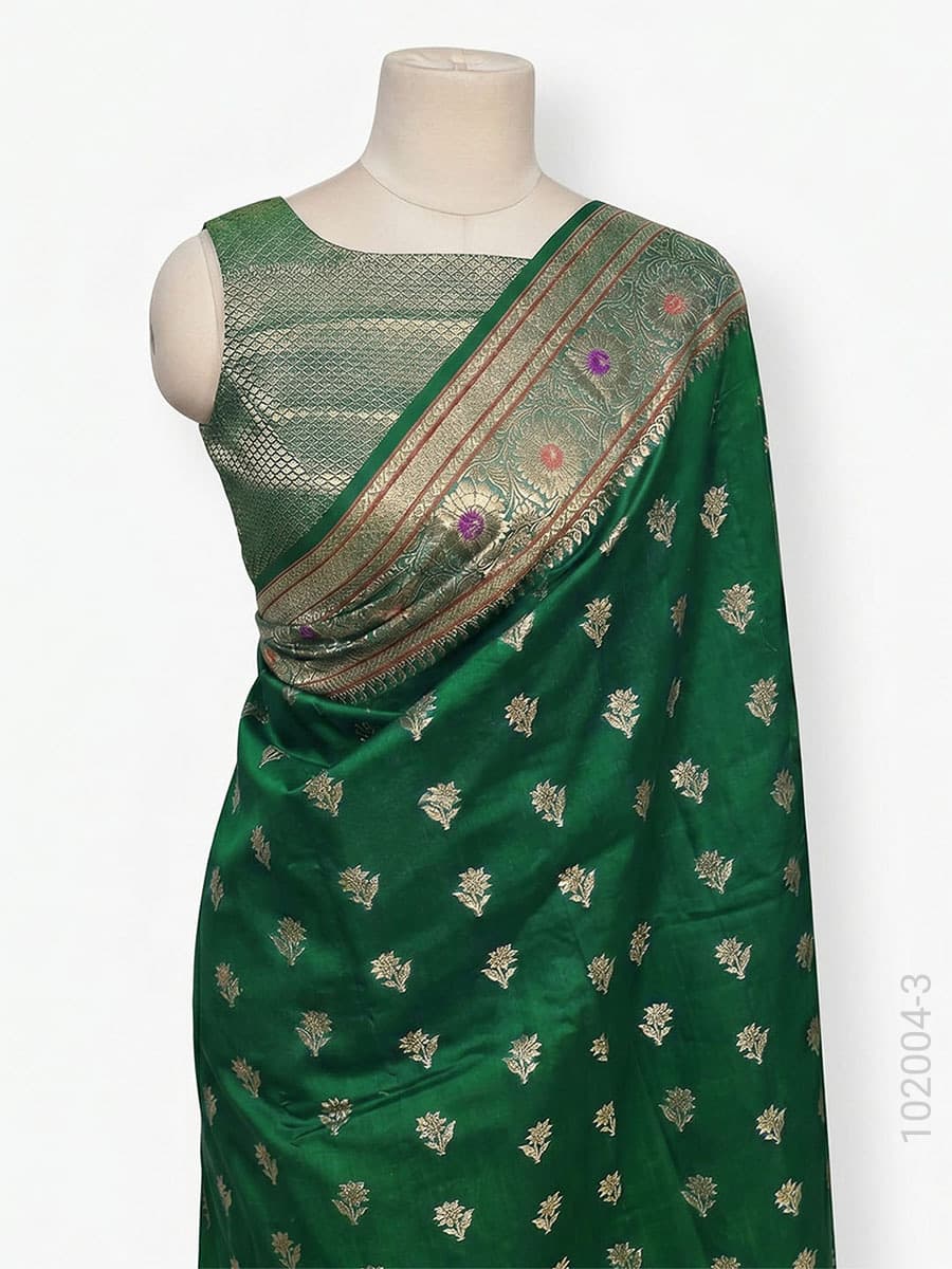 Green soft silk resham and zari buti saree