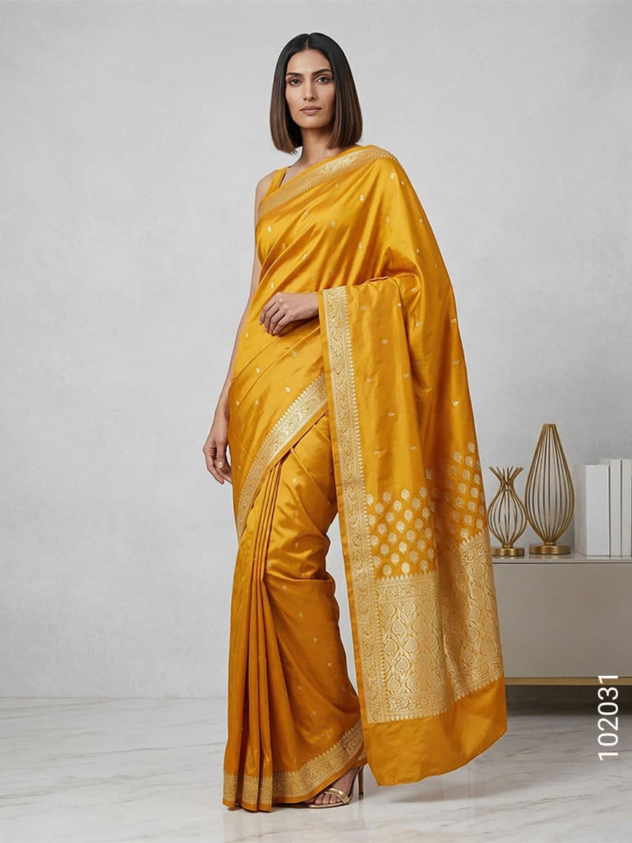 Gold katan silk zari buti saree