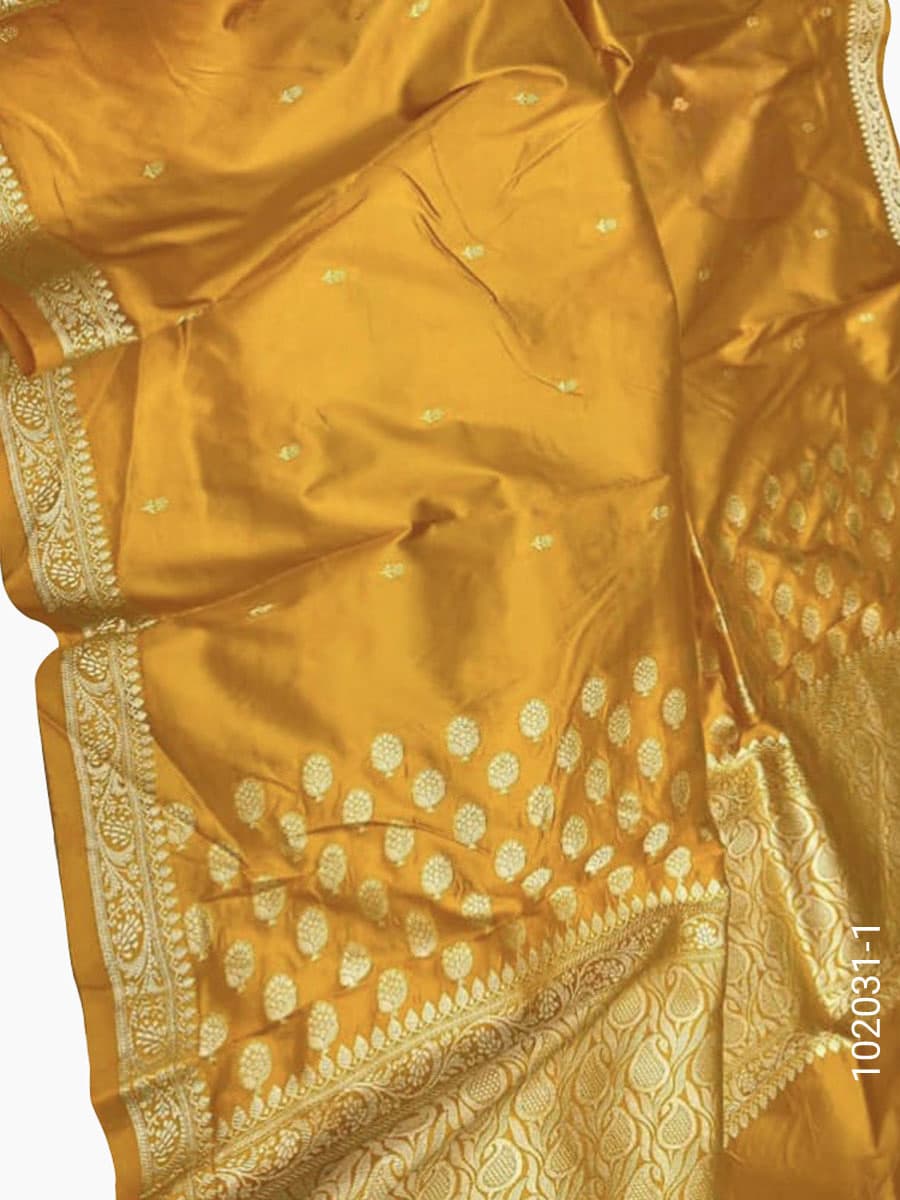 Gold katan silk zari buti saree