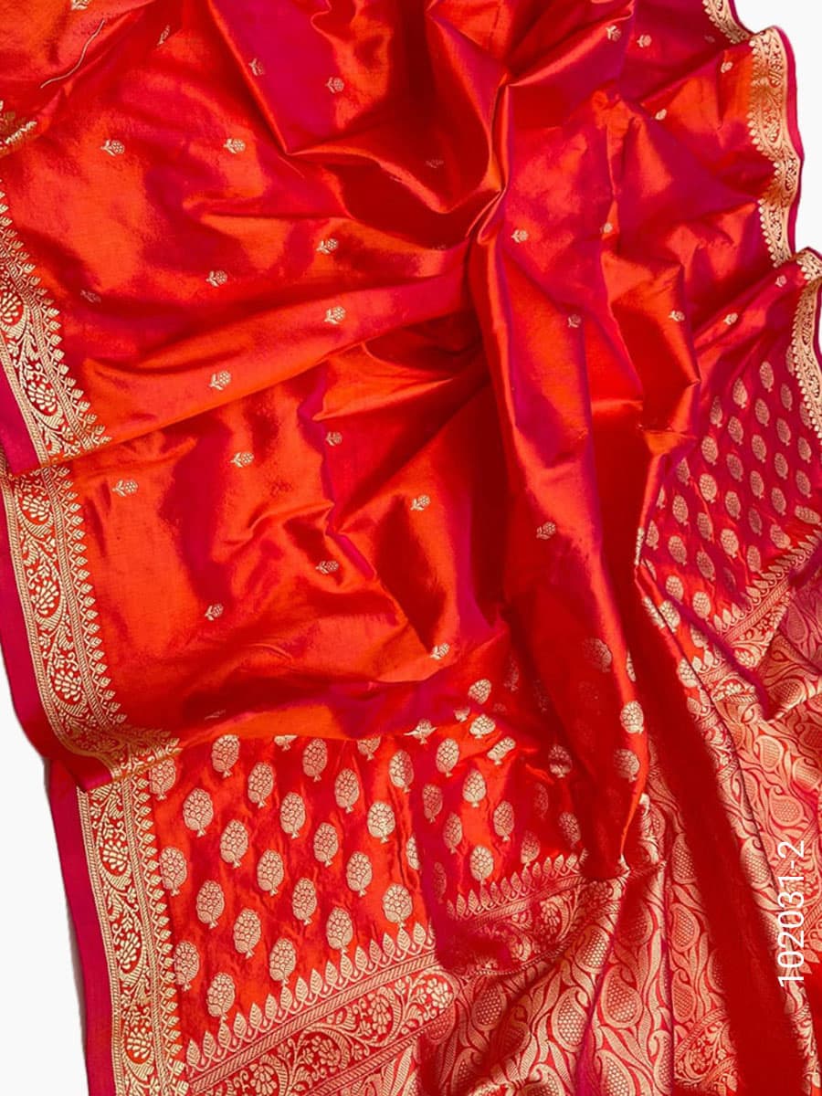 Gold katan silk zari buti saree