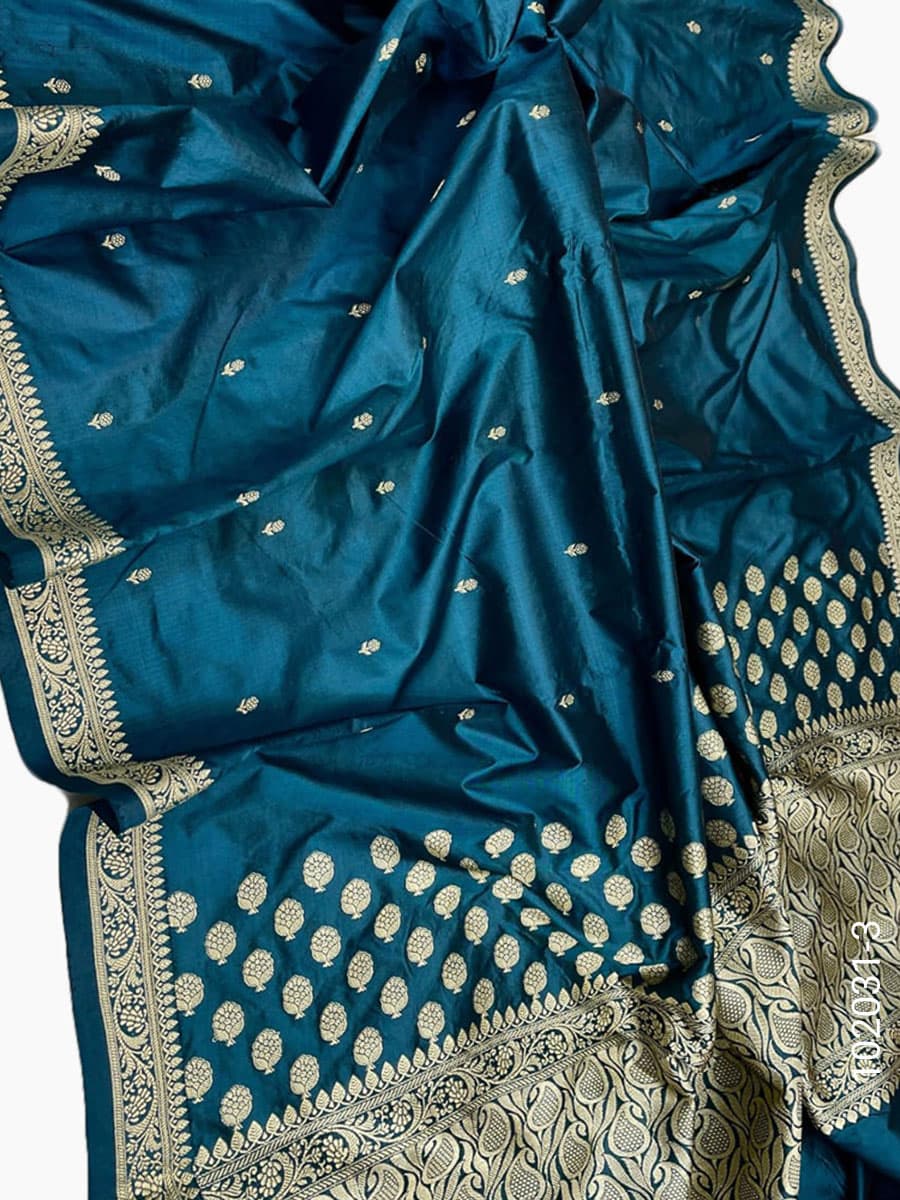 Gold katan silk zari buti saree