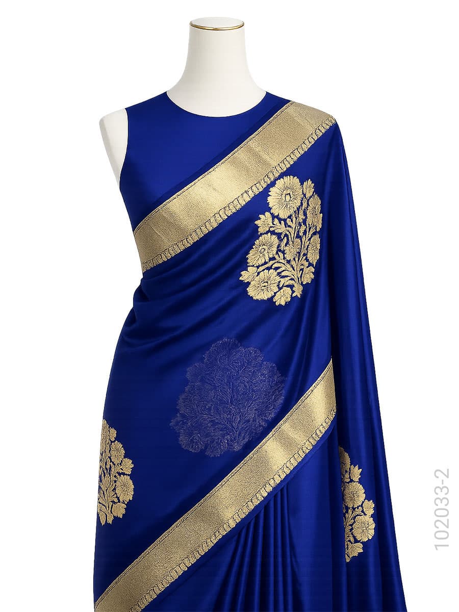 Blue kora organza zari designer saree