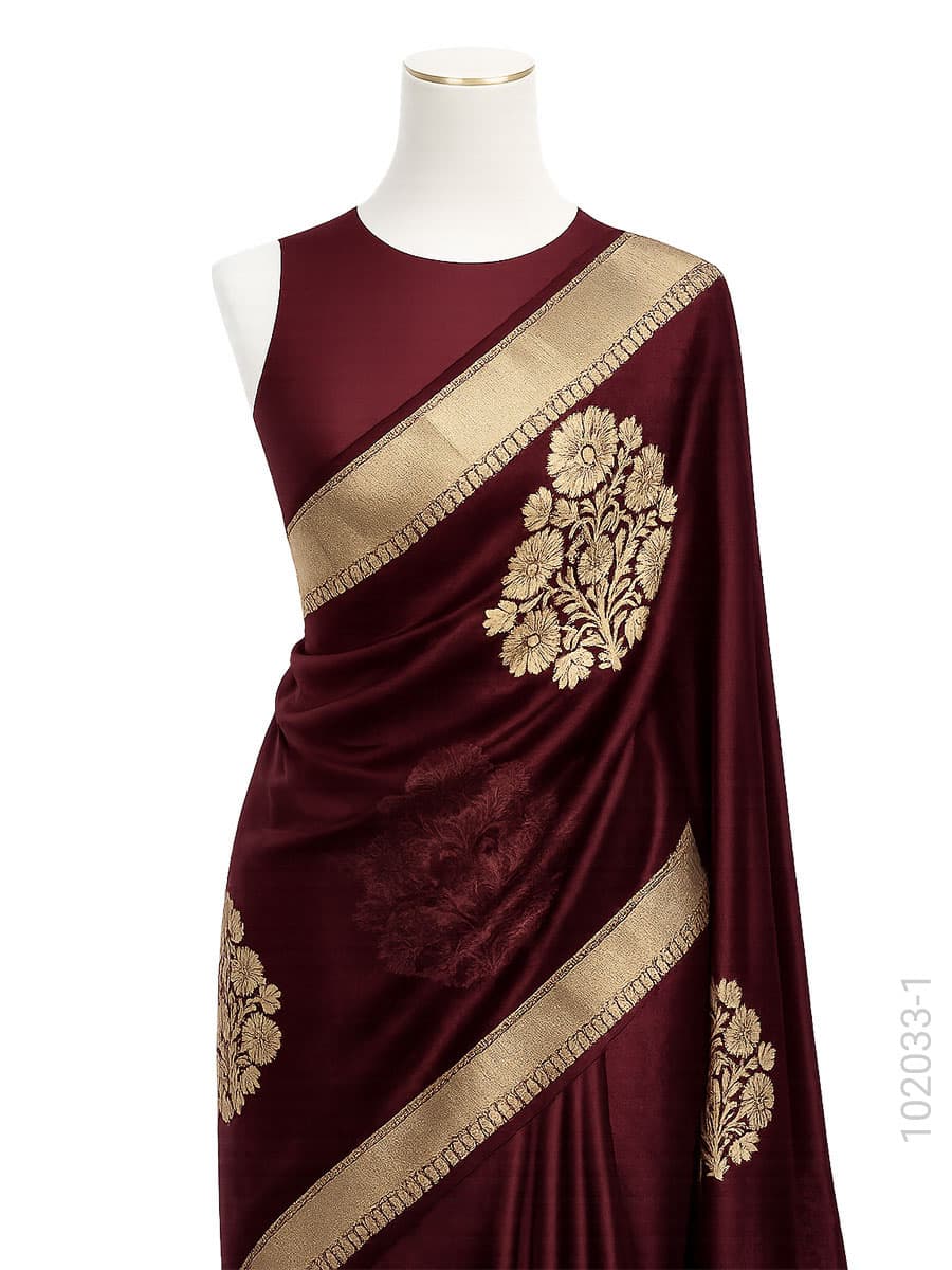Maroon kora organza zari designer saree