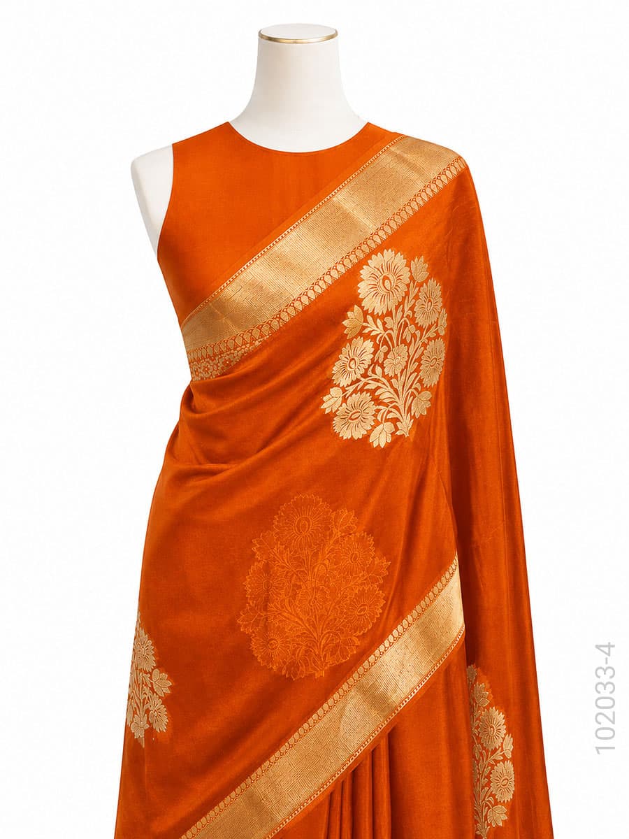 Orange kora organza zari designer saree