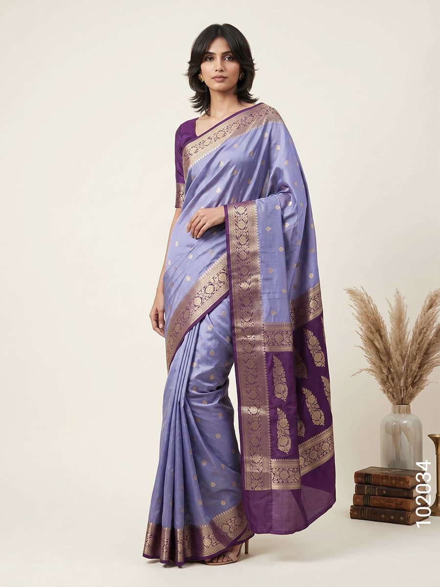 Lavender kora organza zari buti saree