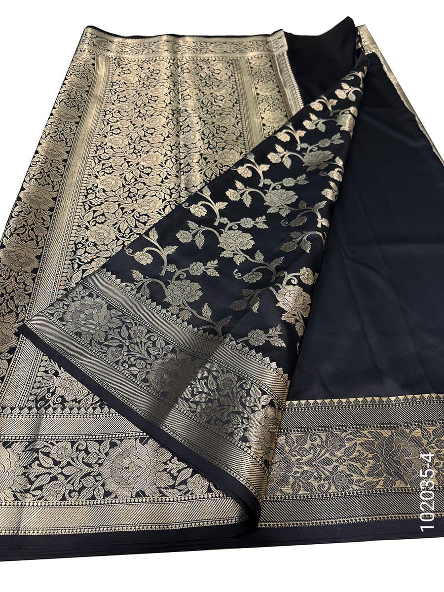Black katan silk zari designer saree