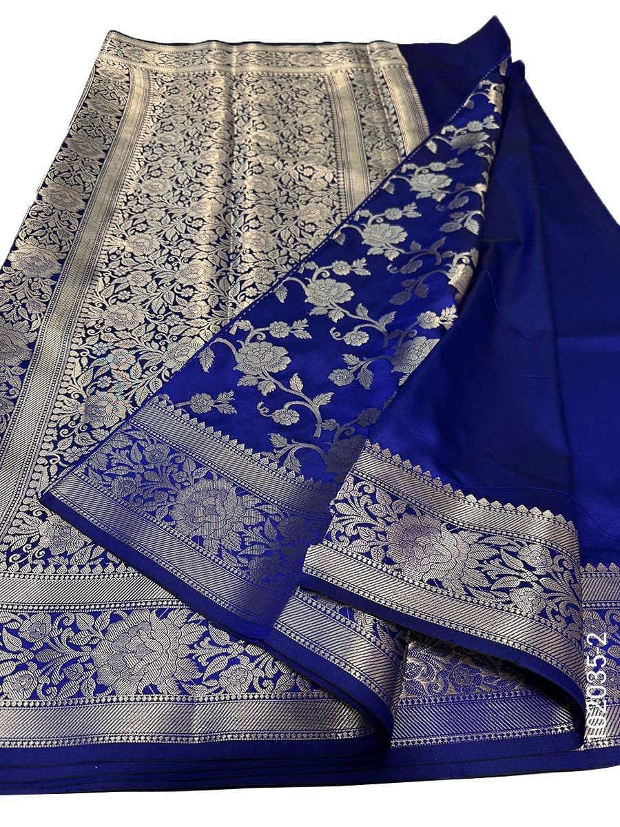 Blue katan silk zari designer saree