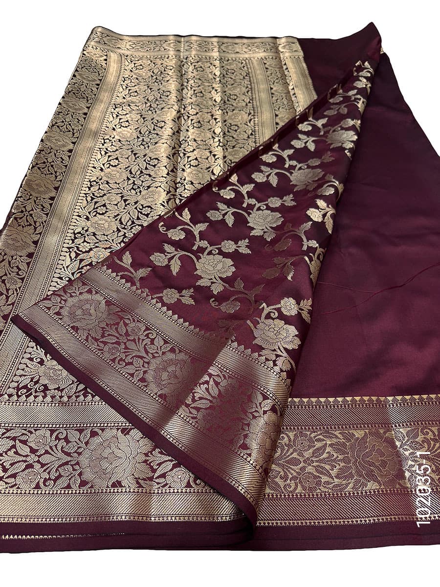 Maroon katan silk zari designer saree