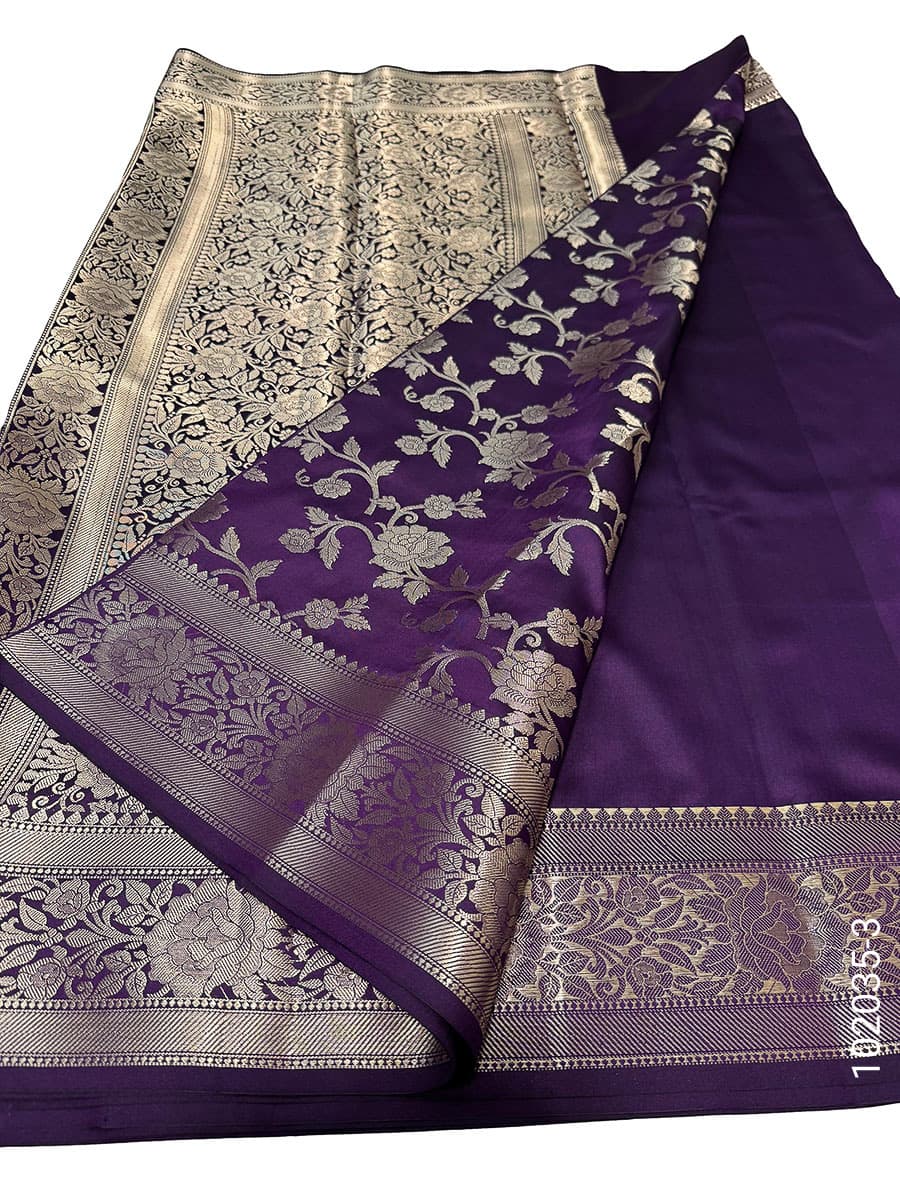 Violet katan silk zari designer saree
