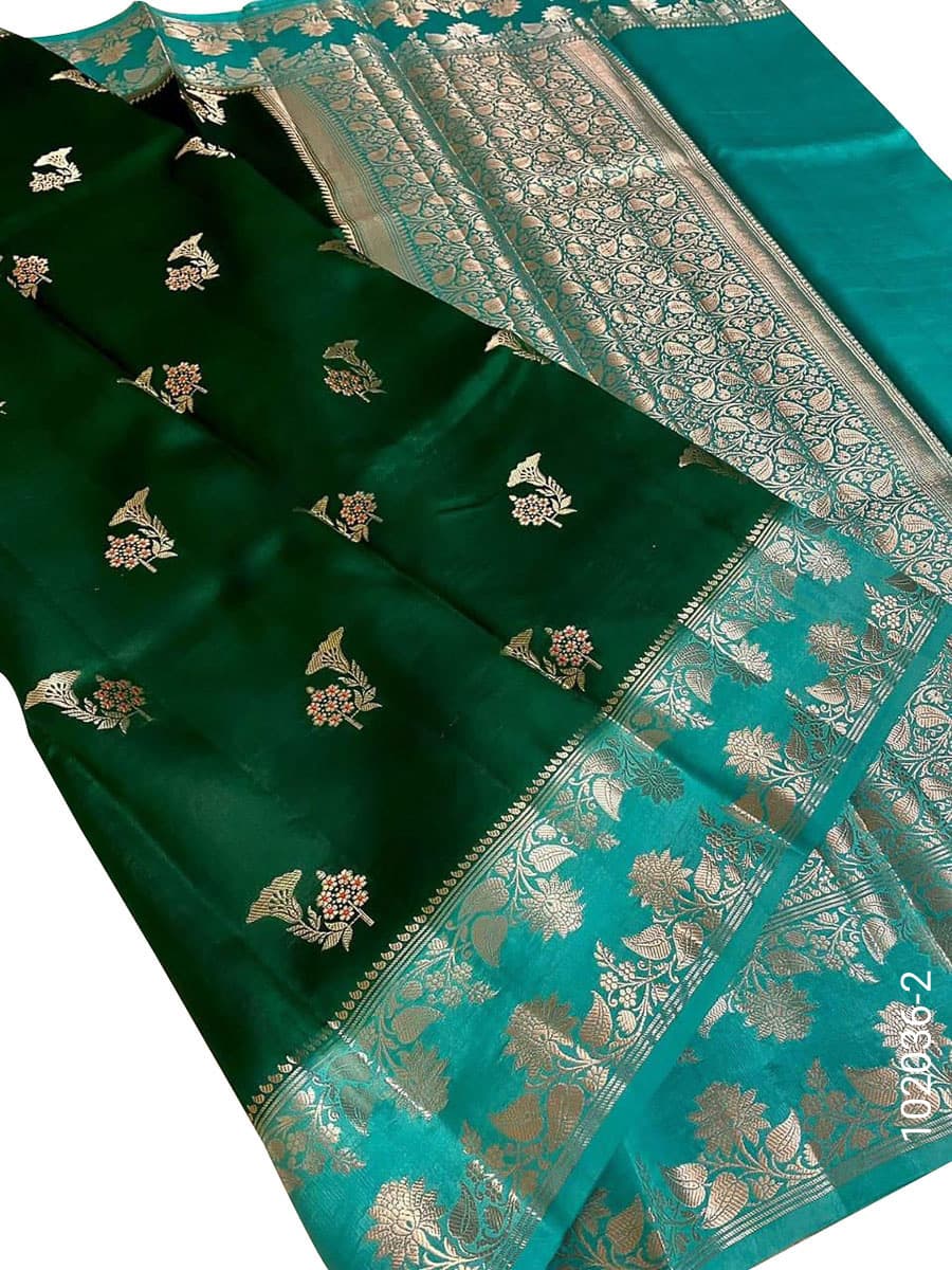 Emerald Green dupion silk designer saree