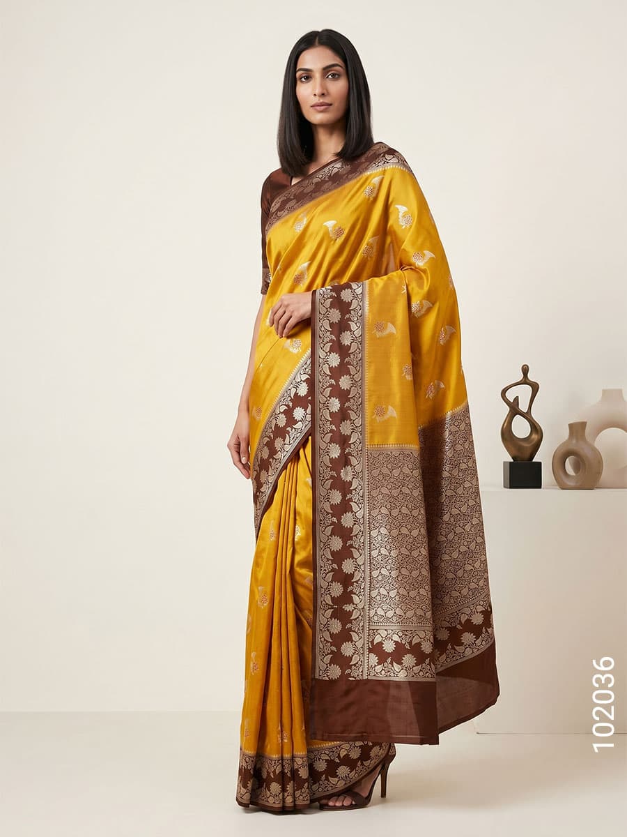 Gold dupion silk designer saree
