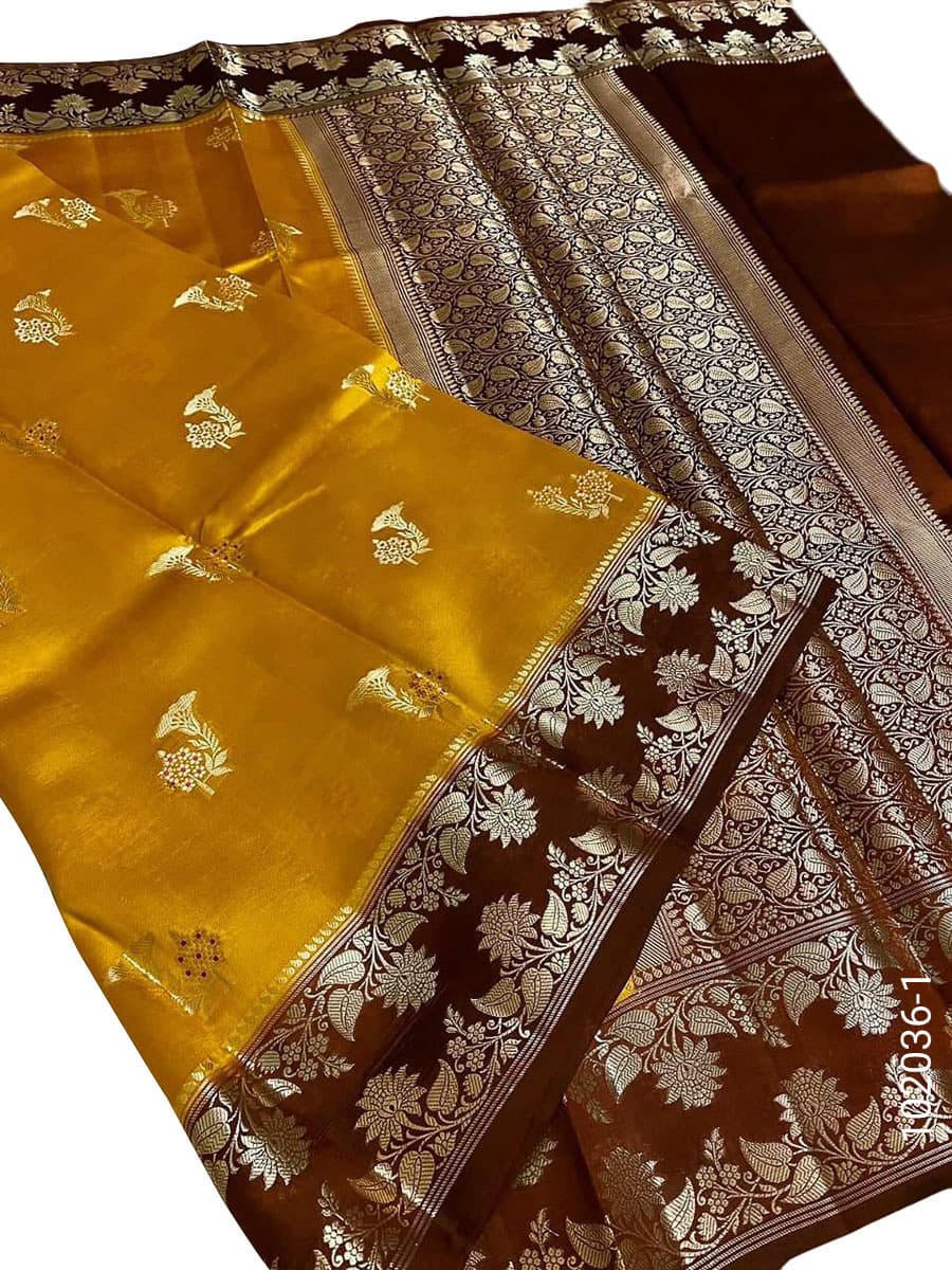 Gold dupion silk designer saree